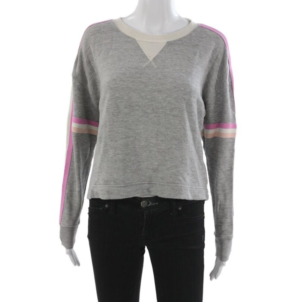 Splendid Women Pullover Sweatshirt Gray Striped Crew Neck Long Sleeve Size S